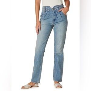 Hudson Pleated High Rise Raw Edge Waistband Jeans Blue Sift Size 26